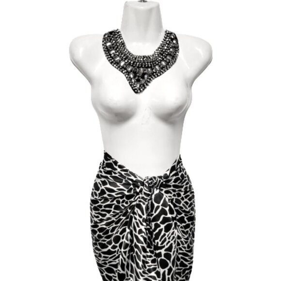 Monochrome Pareo Sarong Skirt Strapless Dress Beach Cover Up Vacation Outfit - Picture 3 of 9